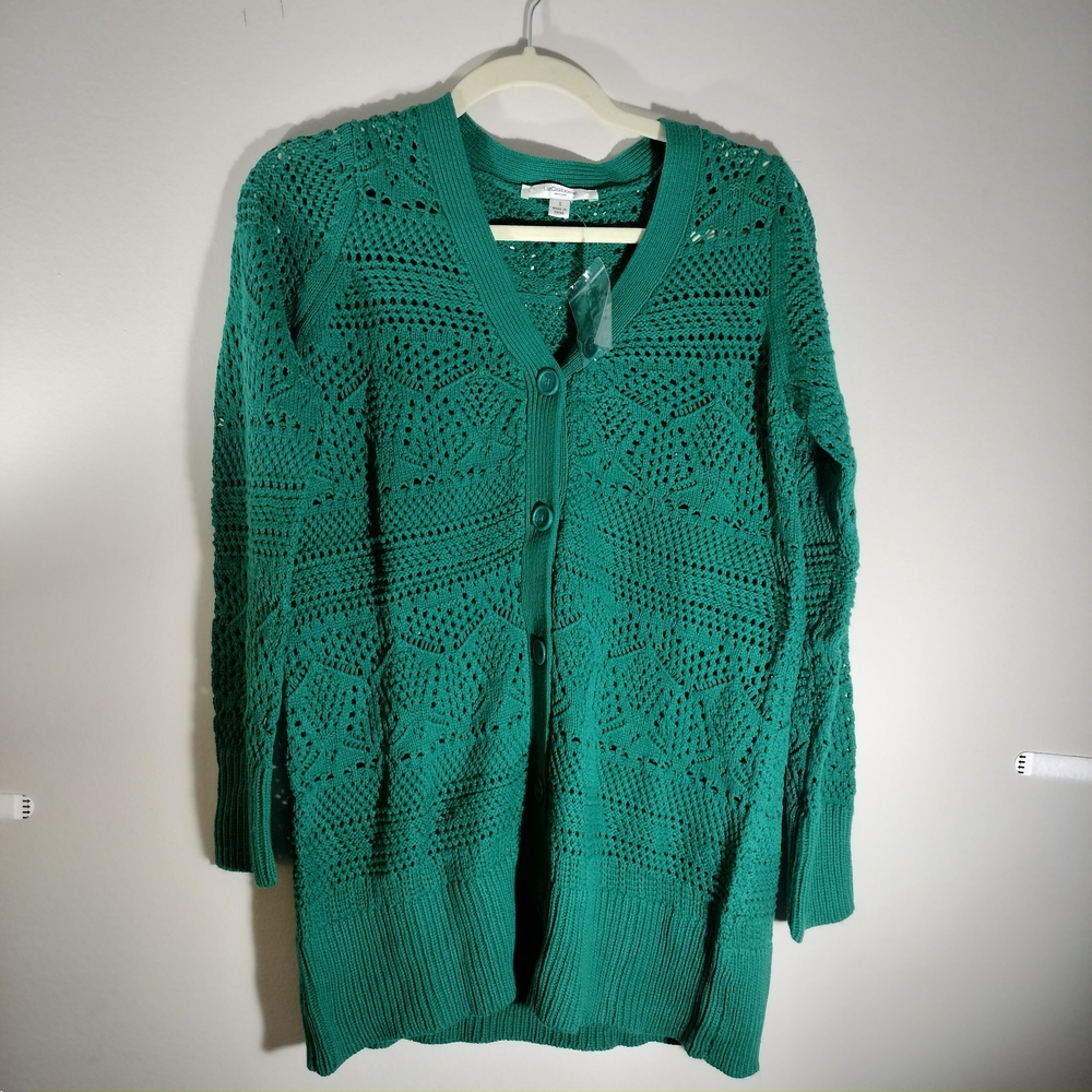 Liz‎ Claiborne Pointelle Open Stitch Cardigan Sweater